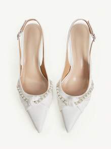 CUCCOO CHICEST Women's Simple Pointed Toe Faux Pearl Decor Casual Heels For Christmas Valentine's Day Elegant Shoes - White - View 8