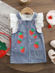 Baby/Baby Girl Fashion Denim Suspender Skirt Set