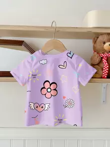 女宝宝休闲简约短袖圆领上衣，适合夏季