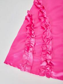 SHEIN Explorewe Tween Girls' Elegant Beaded Collar Asymmetric Bow Flare Hem Sleeveless Dress, Suitable For Parties, Weddings, Vacation And Events, Spring/Summer - Hot Pink - View 7