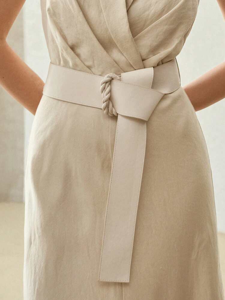 LINEN BELTED SLEEVELESS DRESS