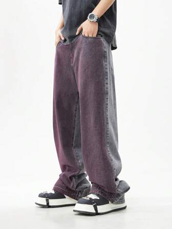 Street Life Pantalones vaqueros casuales de pierna ancha y de ajuste amplio con bolsillos para hombres