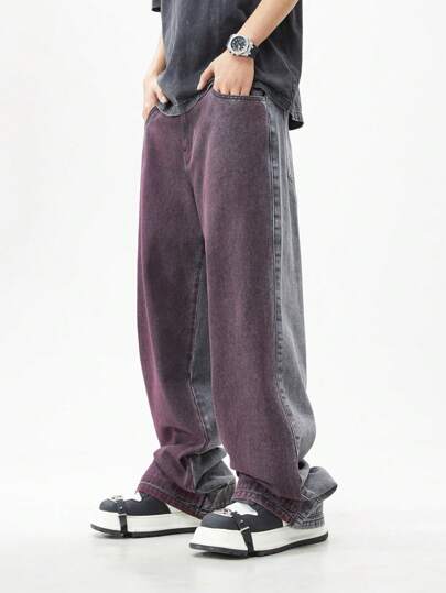 Street Life بنطلون جينز رجالي بقصة واسعة للساقين وفضفاض مع جيوب