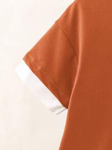 2pcs/Set Young Boy Graphic Letter Printed Color Block Round Neck Tee And Patch Pocket Shorts For Summer - Orange - View 3