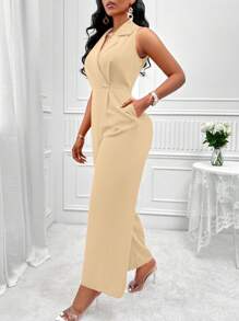 SOLERSUN Lapel Neck Slant Pocket Jumpsuit For New Year Clothes - Apricot - View 4