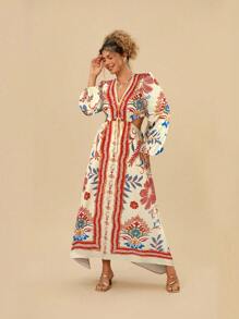 Travachic Vestido casual de talla grande con estampado floral, simple y de moda