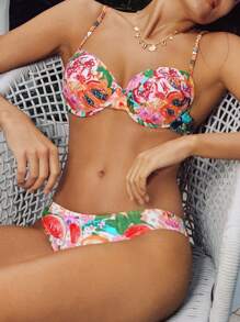 Swim Vcay Women Digital Print Supported Strap Top And Bikini Bottoms 2 Pieces Swimwear Set, Summer Beachwear - Multicolor - View 5