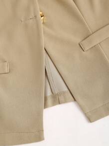 Sweetra French Minimalist Sleeveless Lightweight Women's Blazer Jacket With Metal Buttons - Khaki - View 4