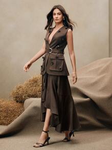 Anewsta Elaire 2 件套女士时尚套装：上衣和裙子，“Old Money” - 棕色 - 查看 6