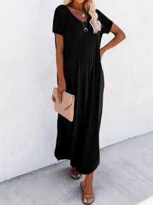 EMERY ROSE Vestido de mujer con abertura y bolsillo diagonal - Atuendo de vacaciones y playa