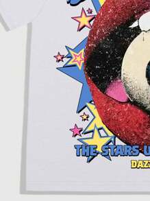 ROMWE MEN Street Life 2pcs/Set Men's Hip Hop Round Neck Short Sleeve Printed Minimalist T-Shirt And Shorts Set - White - View 4