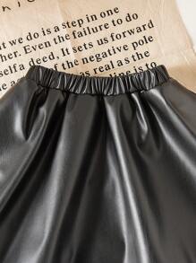 Genkimix Kids Young Girl A - Line PU Leather Skirt. The Hem Is Decorated With Net Lace Accessories. It's Comfortable, Stylish, Elegant, Sweet, And Cute, A Must - Have For Daily And Outings.