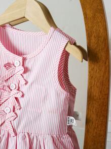 SHEIN Vintaside Kids Blusa informal elegante sin mangas para bebé/niña pequeña a rayas rosadas y blancas con moño