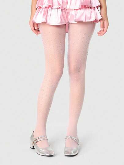 Goth 1 Pair Women's Fashion Rhinestone Decorated White Pantyhose, All Season