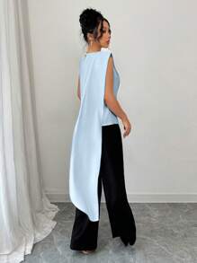 Elenzga Blusa de satén elegante y fluida con nudo, adecuada para vacaciones y uso durante el Ramadán