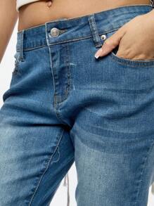 SUMWON WOMEN Lace-Up Back Straight Leg Jeans Y2K Fashion Statement Pants Corset Style Denim Autumn Winter Festival Street Style Pants