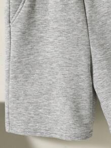 SHEIN Tween Boy Casual Comfortable Patched Solid Color Slant Pocket Shorts - Grey - View 4