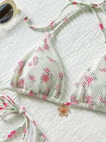 Swim Mod Women's Floral Print Halter Bikini Set, Summer Beach Clothes Outfit