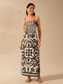 CAJUNI Fusta de damă vintage boemă neagră cu imprimeu floral cu fante înalte, vacanță ocazională - Multicolor - Vizualizare 6