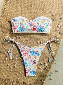 Swim Mod All-Over Print Bikini Swimwear Set For Vacation & Beach - Multicolor - View 2
