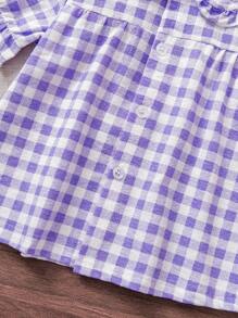 SHEIN Set de 2 piezas de ropa para el hogar para niñas bebé que incluye top con cuello a cuadros y bolsillos, y pantalones casuales