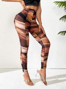 SHEIN LUNE Women's Sexy Tie Dye Lace See Through Mesh Print Skinny Leggings (No Underwear), Suitable For Daily, Travel, Beach Use, Spring Summer - Multicolor - View 4