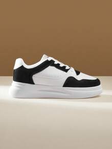 CUCCOO EASI Women's Fashionable Versatile Thick Sole Lace-Up Platform Casual Sneakers, Water-Resistant, Suitable For Students, Spring & Autumn Tainers - Black - View 6