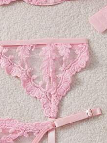 5 Stück/Set Damen Sexy Wäsche mit floraler Stickerei, Mesh und Schleifen Deko Schleife