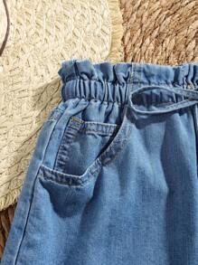 Soleia Women's High Waist Casual Denim Shorts, Blue Boho Chic Jean Shorts For Women Jorts Denim Shorts Women Shorts Women's Shorts Summer Vacation Woman Flowy Pants Biker Shorts Summer Beach Vacation Rave Country Concert Country Women Vacation Flowy Pants European Summer - Medium Wash - View 4