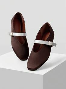 MOTF PREMIUM 女士休闲通勤百搭玛丽珍方头平底鞋 - 咖啡棕 - 查看 9