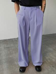 Claim Dot Men's Solid Color Suit Pants, Minimalist Fashion Suitable For Summer - Purple - View 5