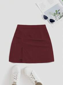 Sweetra 美国设计感高腰开衩A字裙女裙Y2K新年款 - 紅色 - 查看 1