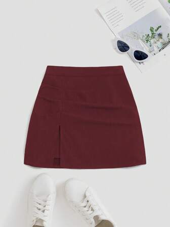 Sweetra American Design Sense High Waist Split A-Line Skirt Women Skirt Y2K Outfit  For New Year Clothes Mini Short Women Outfit