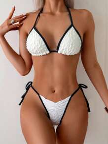 Swim Basics 女式露背系带两件套比基尼泳装，撞色绑带，时尚前褶饰和性感设计，适合假期、夏季海滩度假