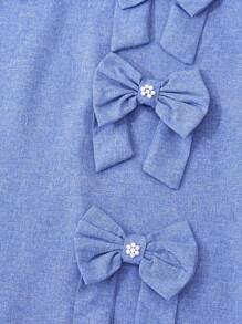 SHEIN 可爱少女时尚珍珠蝴蝶结装饰无袖 A 字裙 - 藍色 - 查看 3