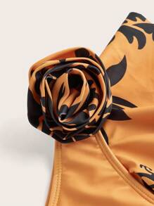 Swim Oasis 1 Set Plus Size Women Patterned Vintage Halter Monokini Set With Wrap Skirt, Casual Beach Vacation Swimwear For Summer - Multicolor - View 7