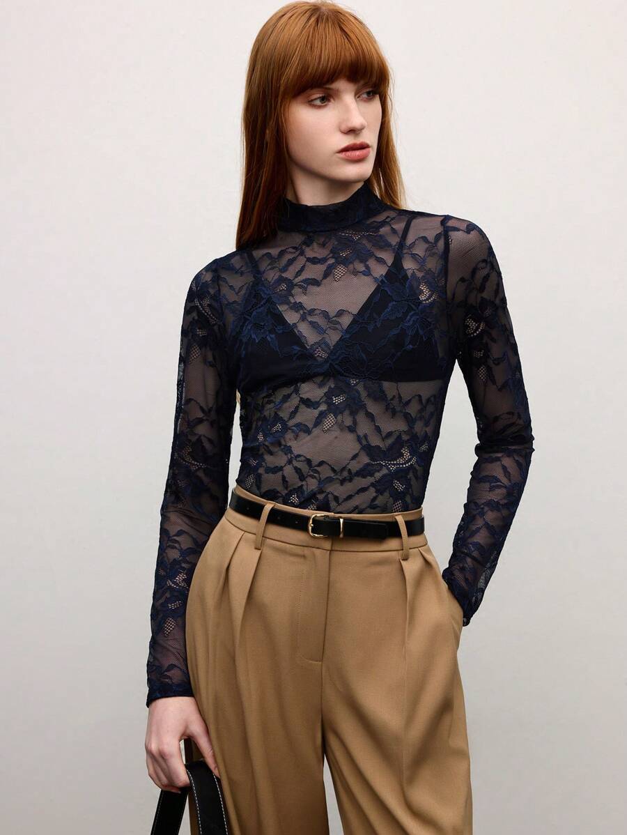 BizChic 2025年夏季新款海军蓝性感蕾丝领衬衫，时尚休闲日常穿着，适合海滩度假、婚礼宾客、乡村音乐节、早午餐、机场通勤，139S Old Money 斯德哥尔摩风格美国独立日 - 藏蓝色 - 查看 1