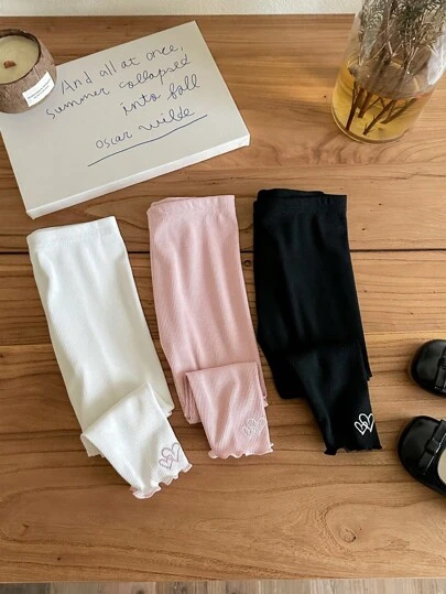 SHEIN LMoss Kids Conjunto de 3 piezas para bebé niña: pantalones de punto de cintura elástica de unicolor, versátil y lindo