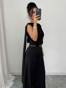 Selianne Blusa de satén elegante y fluida con lazo delantero, adecuada para vacaciones y el Ramadán