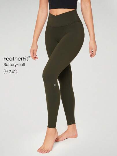 GLOWMODE 24" FeatherFit™ Crossover Yoga Leggings Buttery Soft High Stretch Crossover Waist Sports Tights Gym Fall Winter
