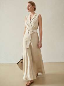 MOTF PREMIUM VESTIDO SIN MANGAS CON CINTURÓN DE LINO - Albaricoque - Ver 8