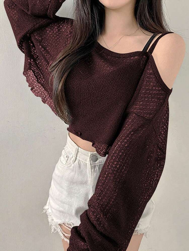 Women's Asymmetric Asymmetrical Shoulder T-Shirt, Minimalist Fashion Design Suitable For Summer Long Sleeve Women Tops,Fall Women Clothes Crop Women Tops