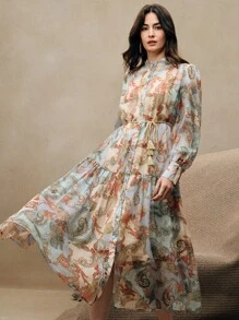 Anewsta 优雅、休闲、节日风格女式花卉印花长裙，春夏季