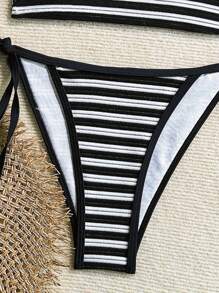 Swim Lushoire Set da 2 pezzi da donna composto da top corto con spalline a spaghetti e bikini, casual, per vacanza in spiaggia, con dettagli di taglio e testurizzati