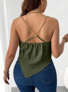 Celure Solid Color Metal Strap, Minimalist Fashion Cami Top, Suitable For Summer - Green - View 2