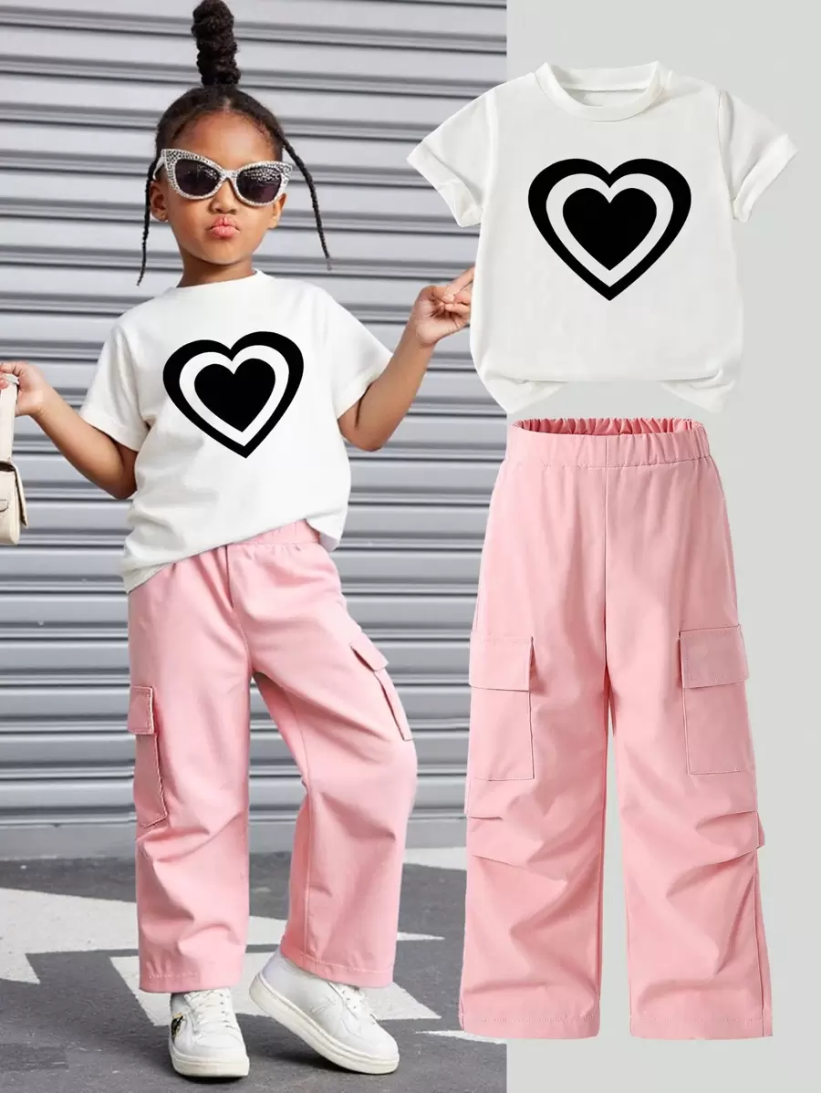 SHEIN Young Girl Crew Neck Short Sleeve Jumpsuit, Minimalist Fashion Suitable For Summer - White - View 1