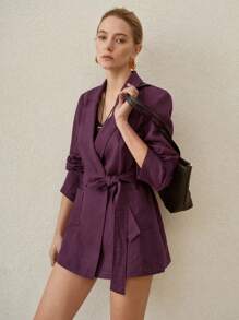 MOTF PREMIUM LINEN DUAL POCKET BLAZER - Burgundy - View 5