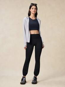 OutZeal Tummy Control Sweat Wicking Zip Pocket Jogger Workout Leggings Women Sports Pants For Hiking - Black - View 5