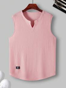 Manfinity Homme Men's Casual Plain Textured Letter Muscle Top For Summer Men Muscle Shirts Men Summer Tops Tank Top For Men Men Sleeveless, 2000s Style, Holiday - Pink - View 3