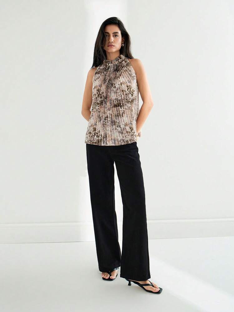 SHEIN Maija 2025 Spring/Summer New Casual Fashion Vacation Comfortable Women Tie-Dye Pleated Top